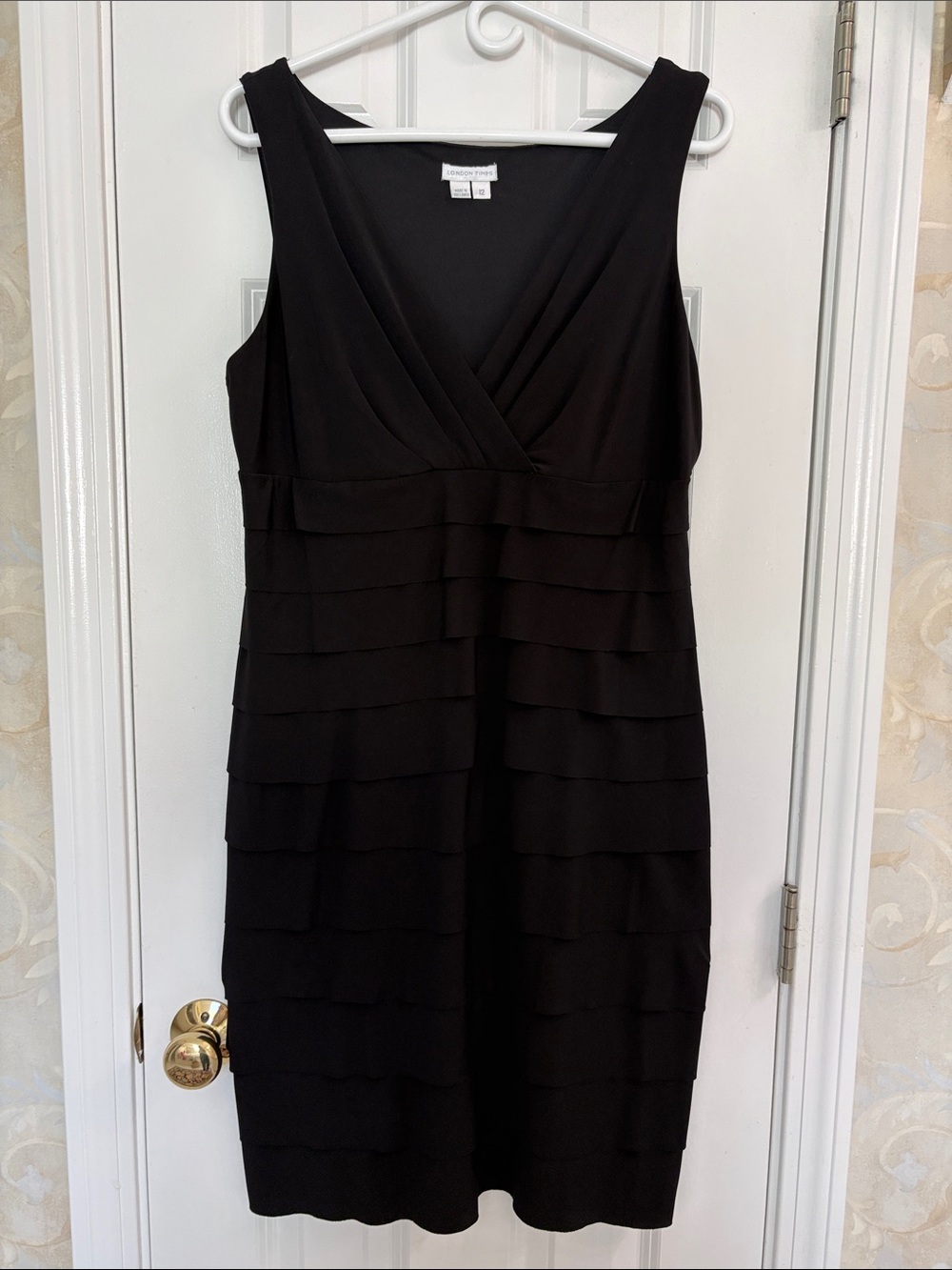 London Times from Maggie London’s Classic Black Tiered V-Neck Women’s Dress
